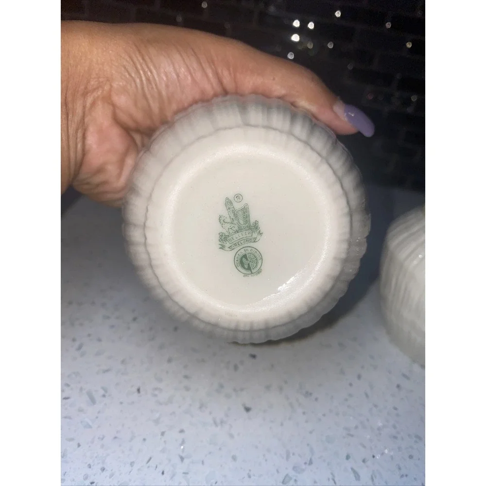 Vintage Belleek Limpet Pattern Creamer and Sugar Bowl 6th Green‎ Mark